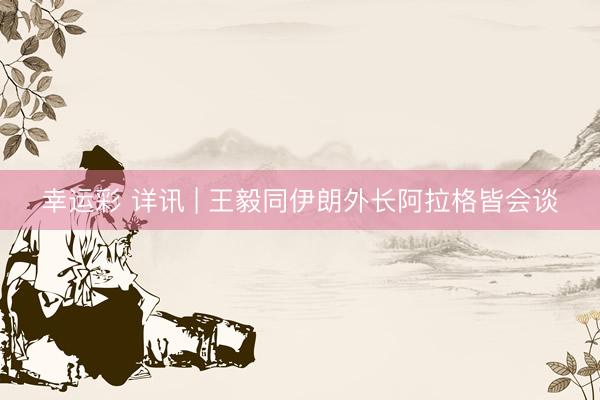 幸运彩 详讯 | 王毅同伊朗外长阿拉格皆会谈